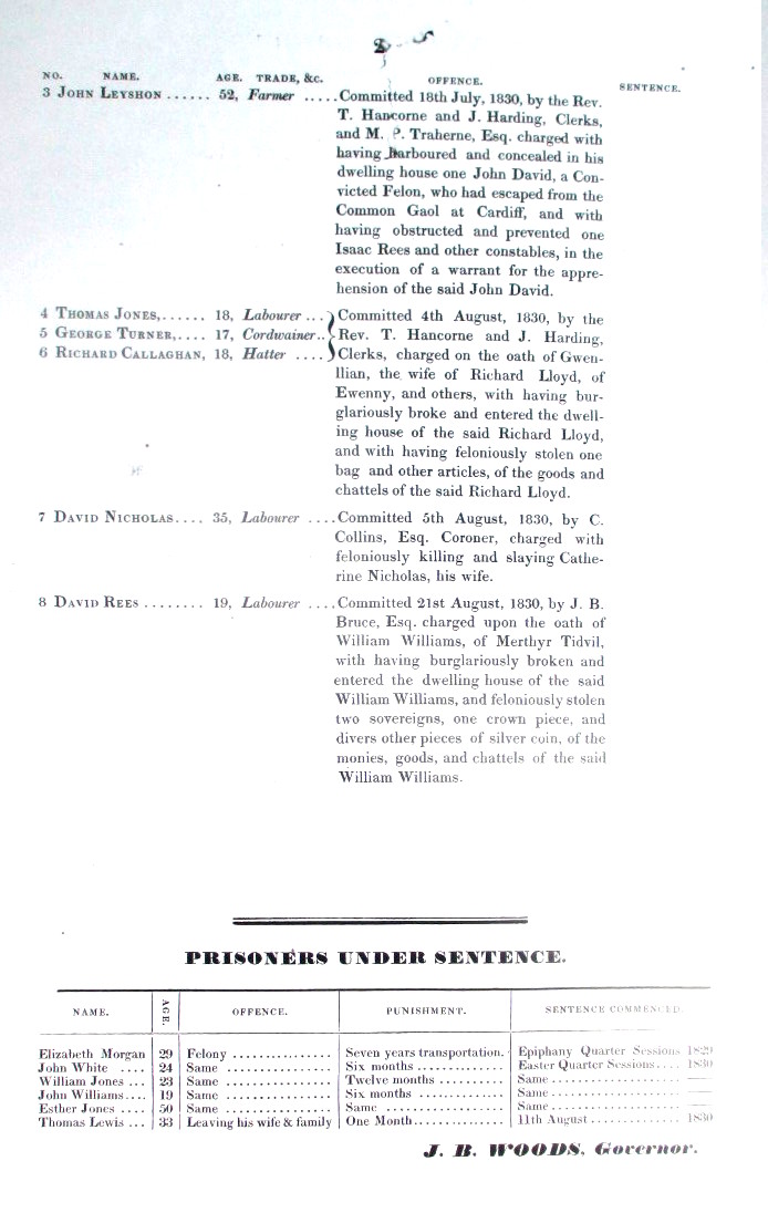 Cardiff High Court 1830 Criminal Prisoner list page2